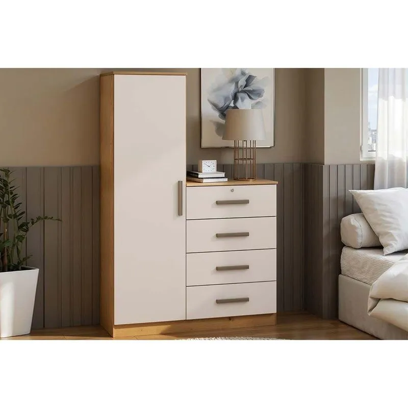 Cômoda Casal Aurora 1 Porta 4 Gavetas Cinamomo/Offwhite Genialflex