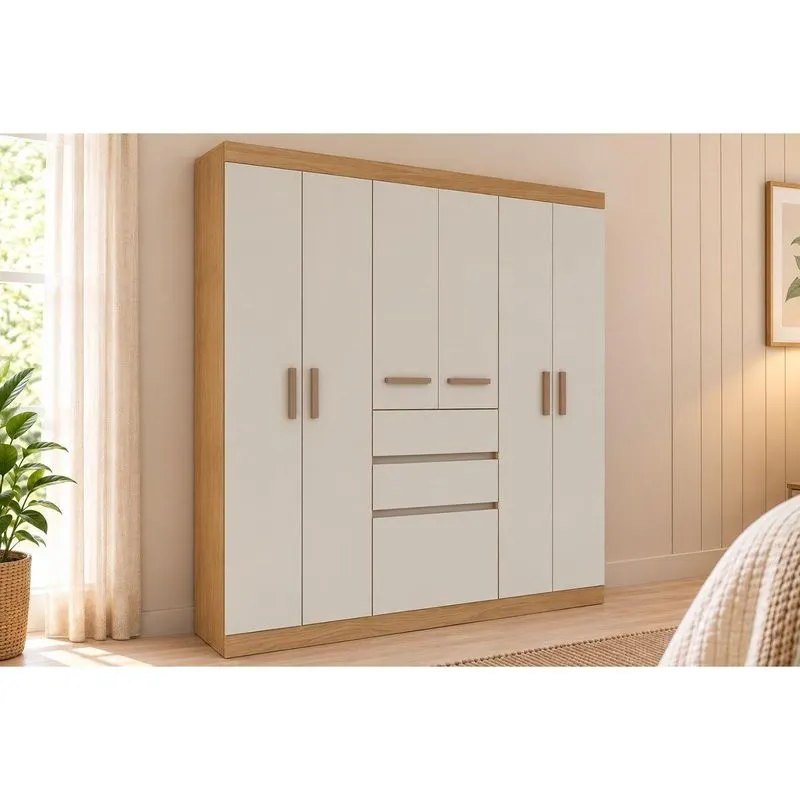 Guarda Roupa Solteiro 6 Portas 3 Gavs Berna Cinamomo Genialflex