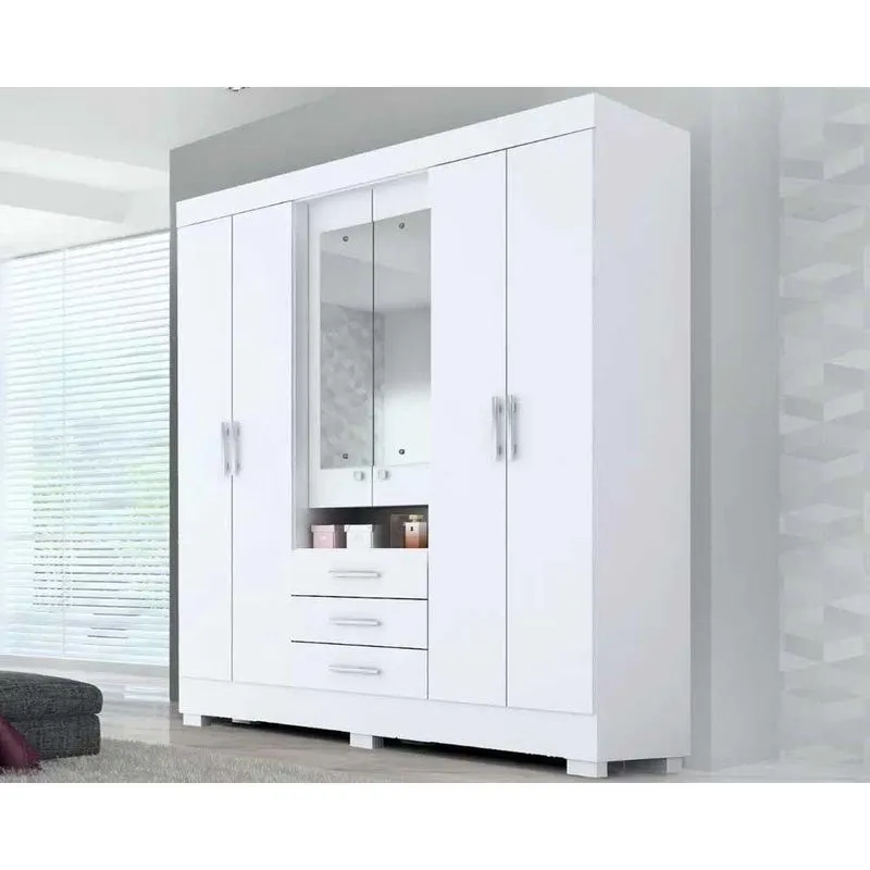 Guarda Roupa Casal 6 Portas E 9 Gavetas c- Espelho Débora Branco - Acp
