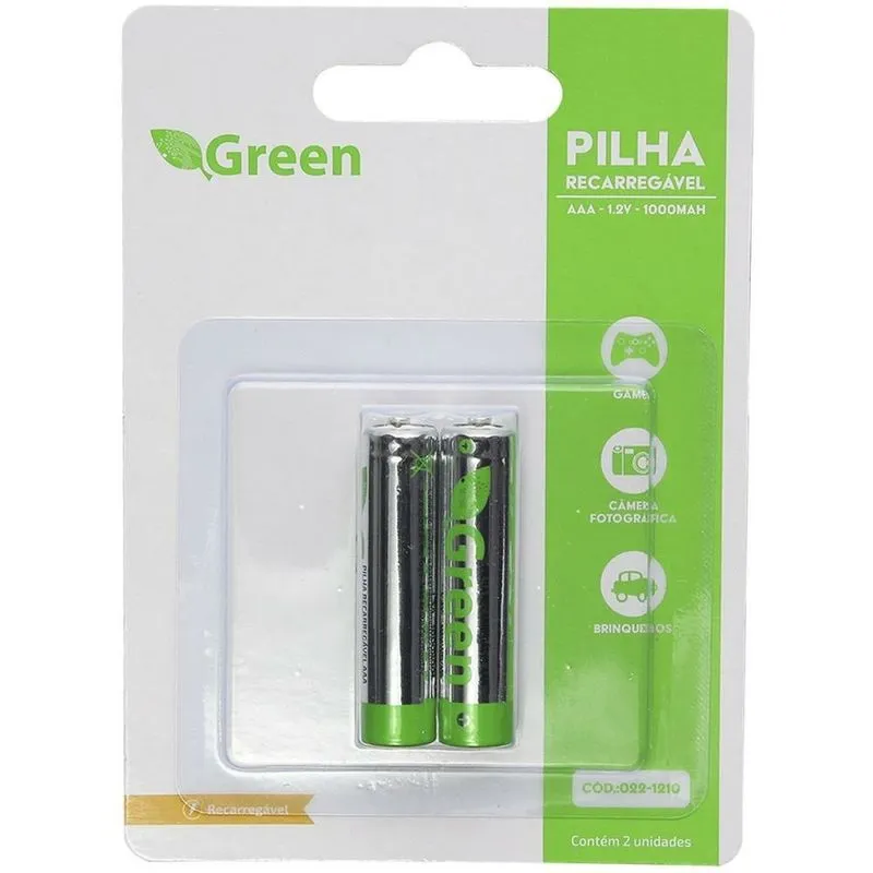 Pilha Recarregável Palito Aaa 1000mah 1.2v Green