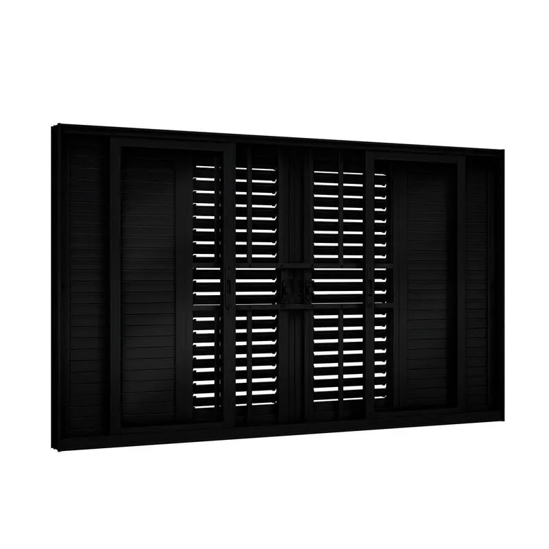 Janela De Alumínio Veneziana Flex Com Grade 4 Folhas Móveis E 2 Fixas -120x150cm Lucasa Eccellente P Preto
