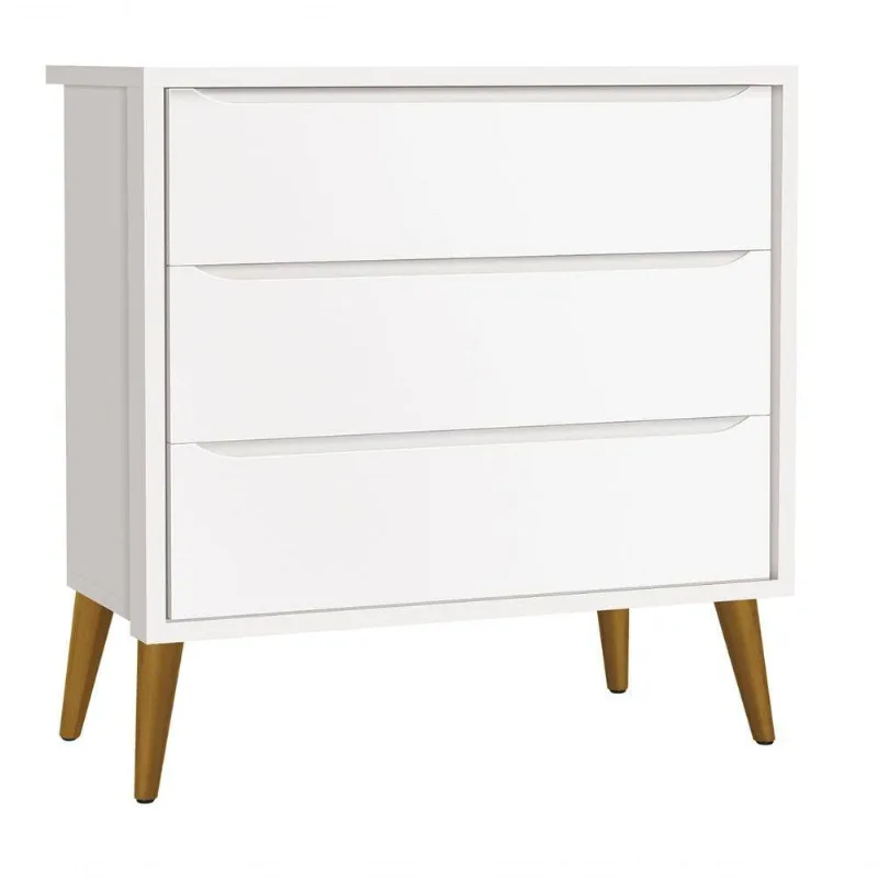 Cômoda Gaveteiro Théo New Branco Fosco Com Madeira - Reller