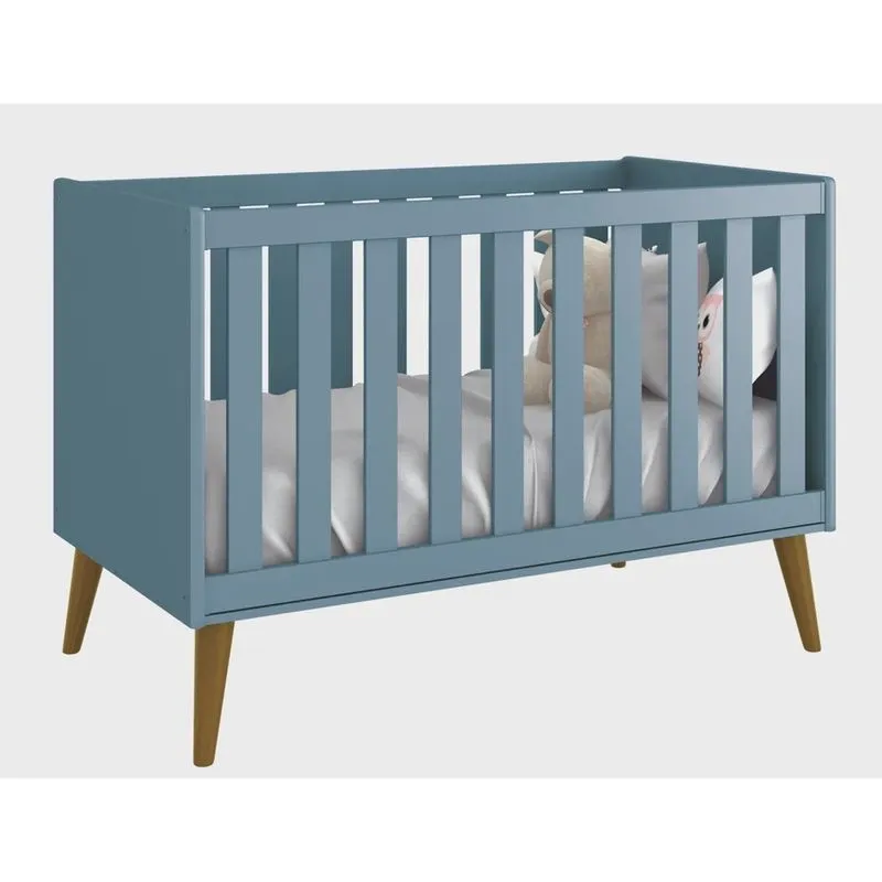 Berço Americano Théo New Azul Fosco com Madeira - Reller