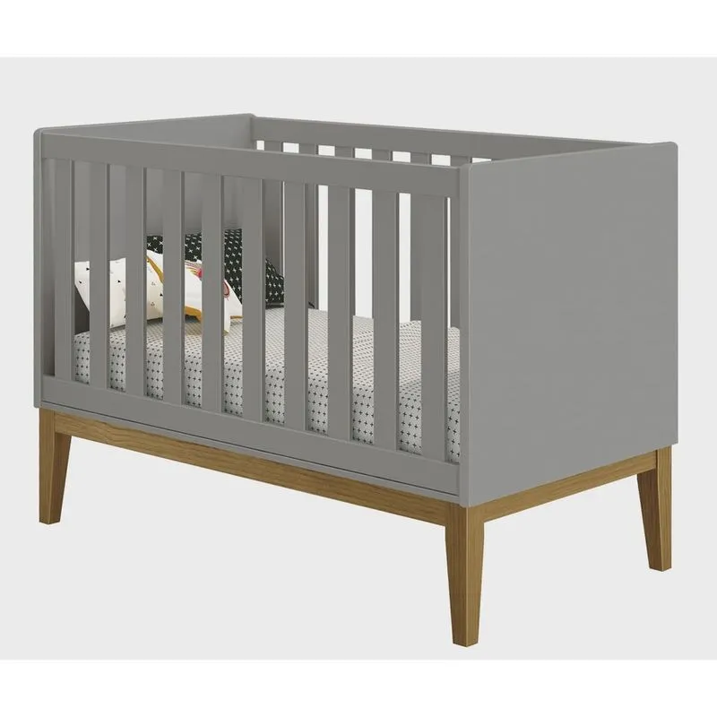 Berço Americano Classic New Cinza Fosco com Madeira - Reller