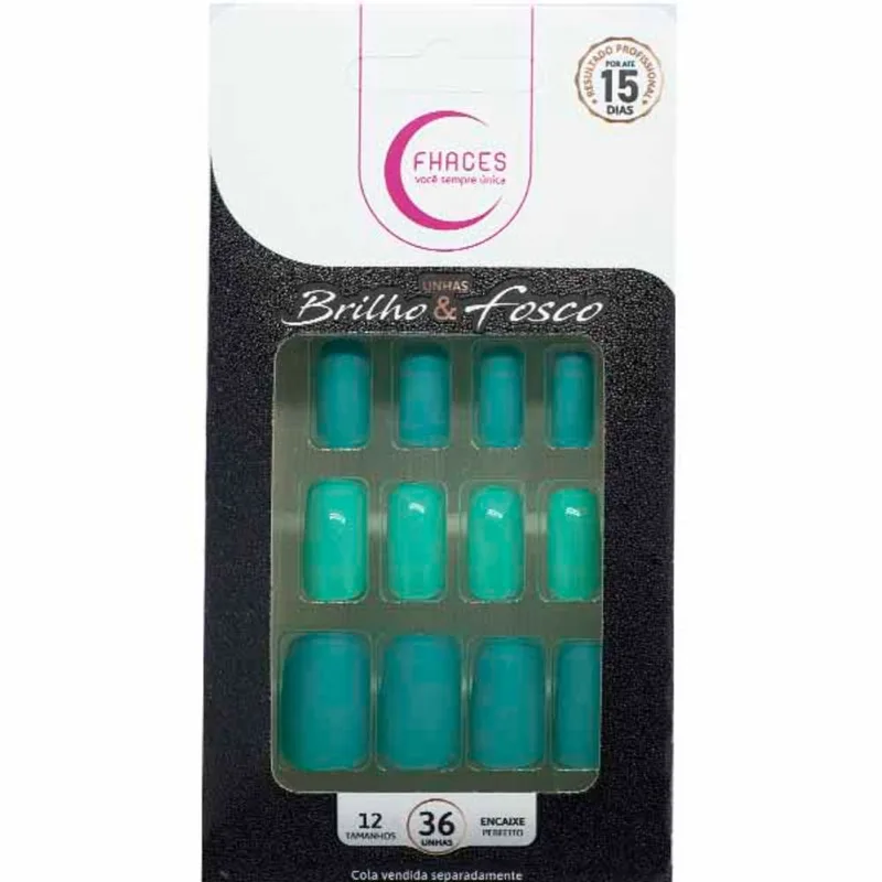 Unhas Postiças Fhaces Brilho e Fosco Azul Piscina UNHAS POST FHACES BR