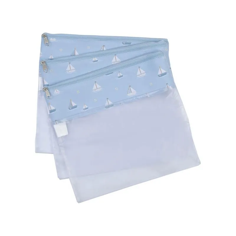 Conjunto 3 Saquinhos Barquinhos Estampada Azul - Masterbag