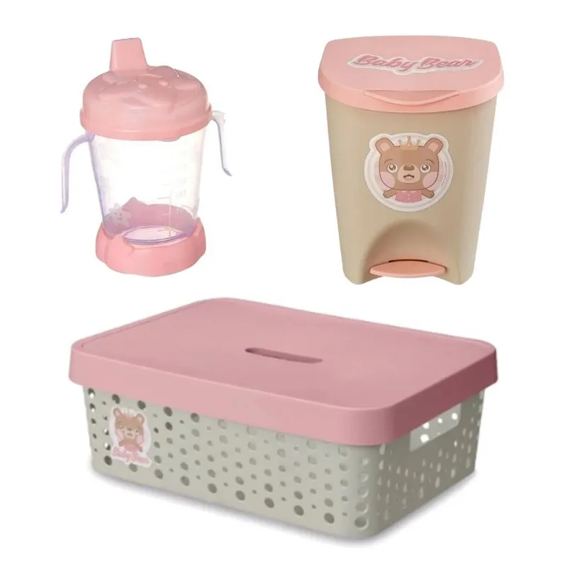 Kit Quarto Bebê C Caixa Organizadora Copinho E Lixeira