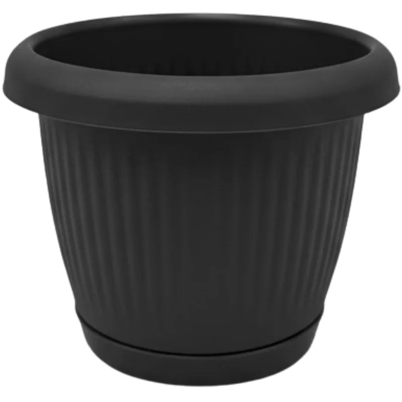 Vaso com Prato Anti Dengue Embutido Cinza Concreto 400ml 10,5x10,5x9