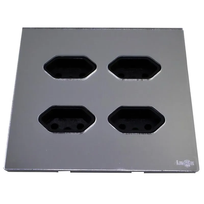 Tomada Quadrupla 10a/20a - 4x4 Tok Glass Prata Espelhado