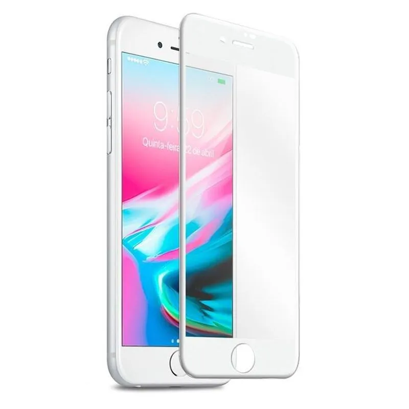 Película para iPhone 8 / 7, Borda Curva, Vidro Temperado, Branco, iPlace