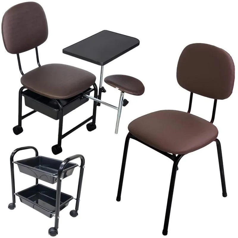 Kit Cirandinha Manicure + Carrinho + Cadeira Cliente - Café