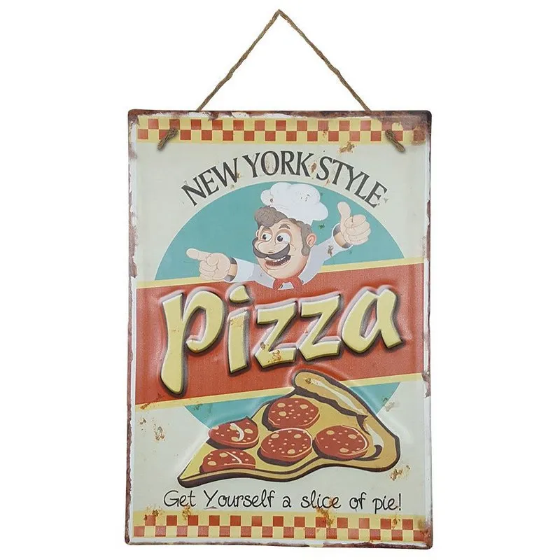 Placa de Metal Alto Relevo Pizza