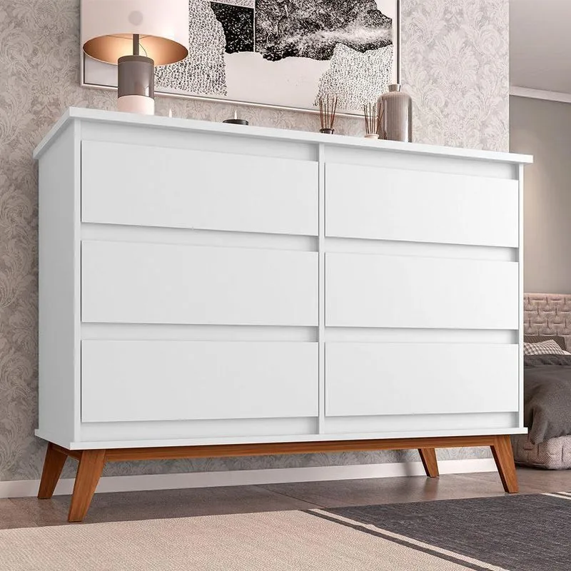 Cômoda Para Quarto Londres Com 6 Gavetas - Branca
