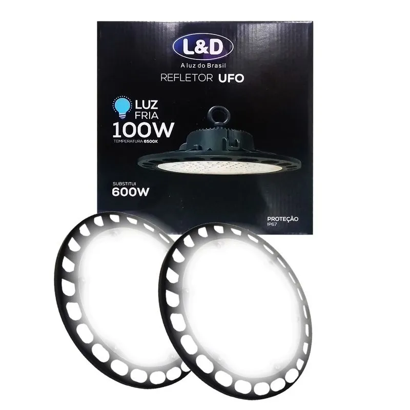 Luminária ufo Led 100w Highbay 120º Galpão Empresa Industria Segurança L&D 1248