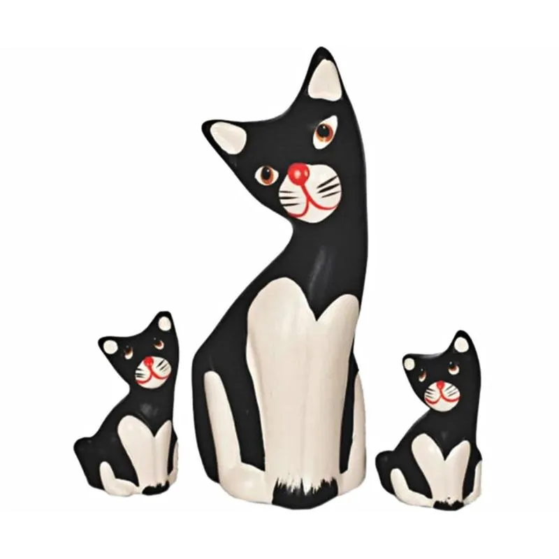 Estatueta Trio Gato Bali Mini De Cerâmica