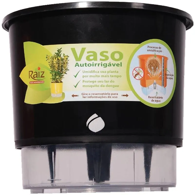 Vaso Raiz Auto Irrigável 16cm x 14cm Preto