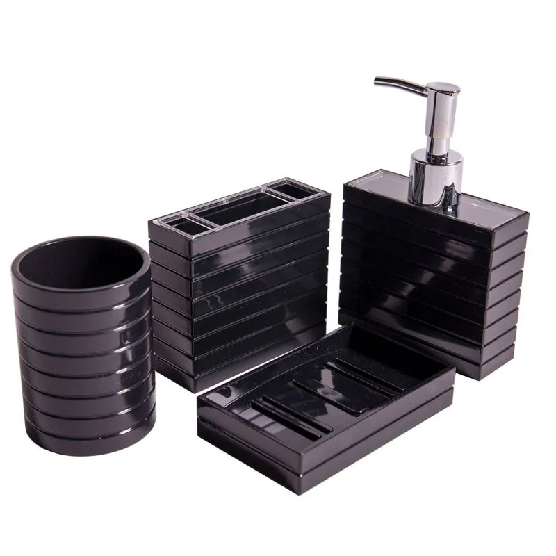 Kit Banheiro Plástico Vizapi 4pçs Splash Preto Vizapi. Kit Banheiro Plástico Vizapi 4pçs Splash Preto Vizapi