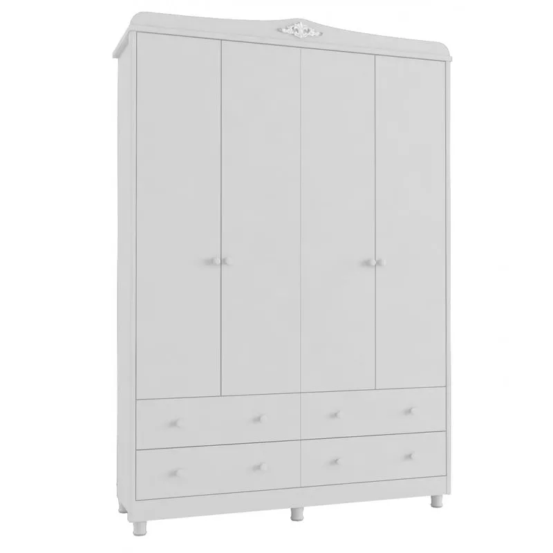 Guarda Roupa Infantil 4 Portas 4 Gavetas Elô Móveis Peroba Branco Fosco