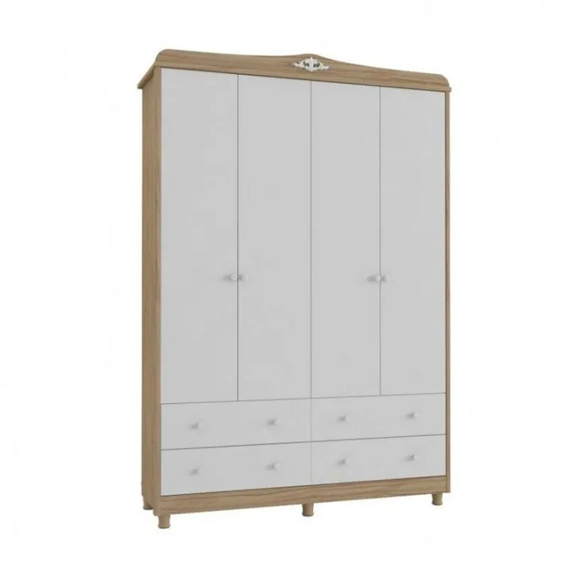 Guarda Roupa Infantil 4 Portas 4 Gavetas Elô Móveis Peroba Branco Fosco/Carvalho