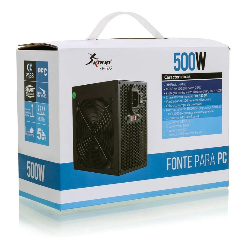 Fonte 500w Reais Atx 20 + 4 Pinos Knup Kp-522