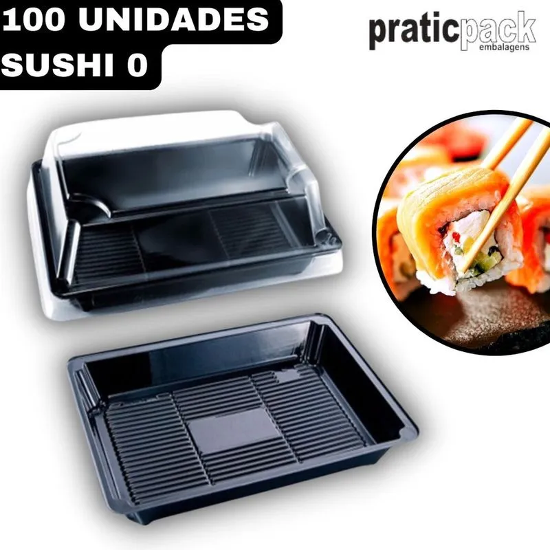 Embalagem Plástica Retangular Combinado Lanche Sushi 0 Praticpack - 17x12x4,5cm - cx 100 Unidades