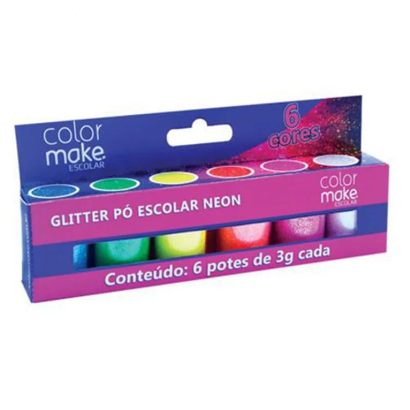 Glitter Escolar Neon Com 6 Cores 7006 Colormake