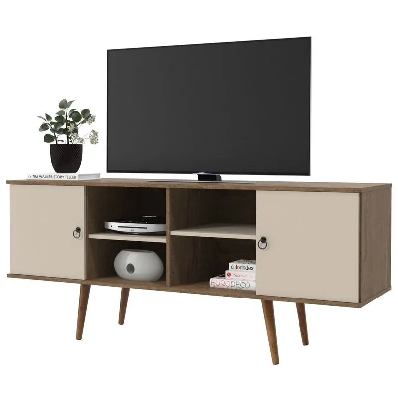 Rack Bancada para TV Estrela 02 Portas Demolição/Off White - Patrimar Móveis
