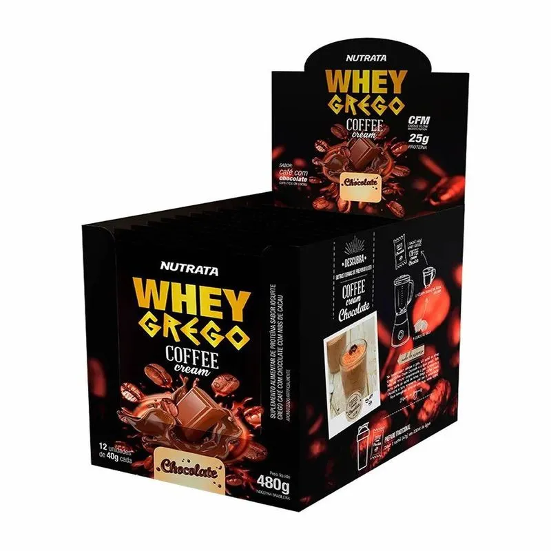 Whey Grego Coffee Cream 12 Sachês 40g Café Chocolate Nutrata