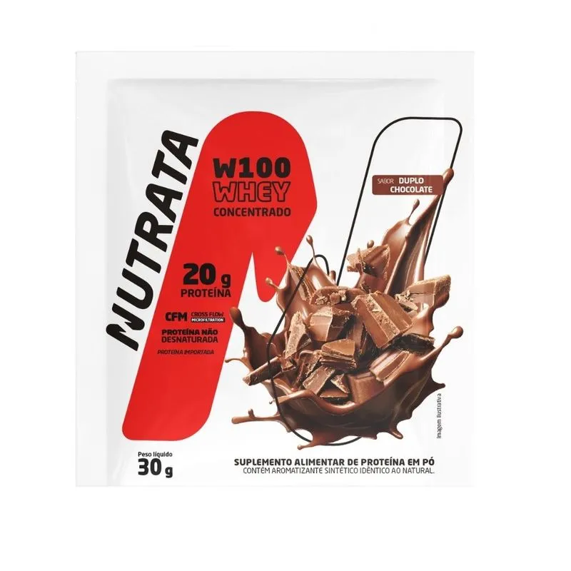 Whey Proteín Concentrado Nutrata W100 Sabor Duplo Chocolate com 20g de Proteína Sachê 30g