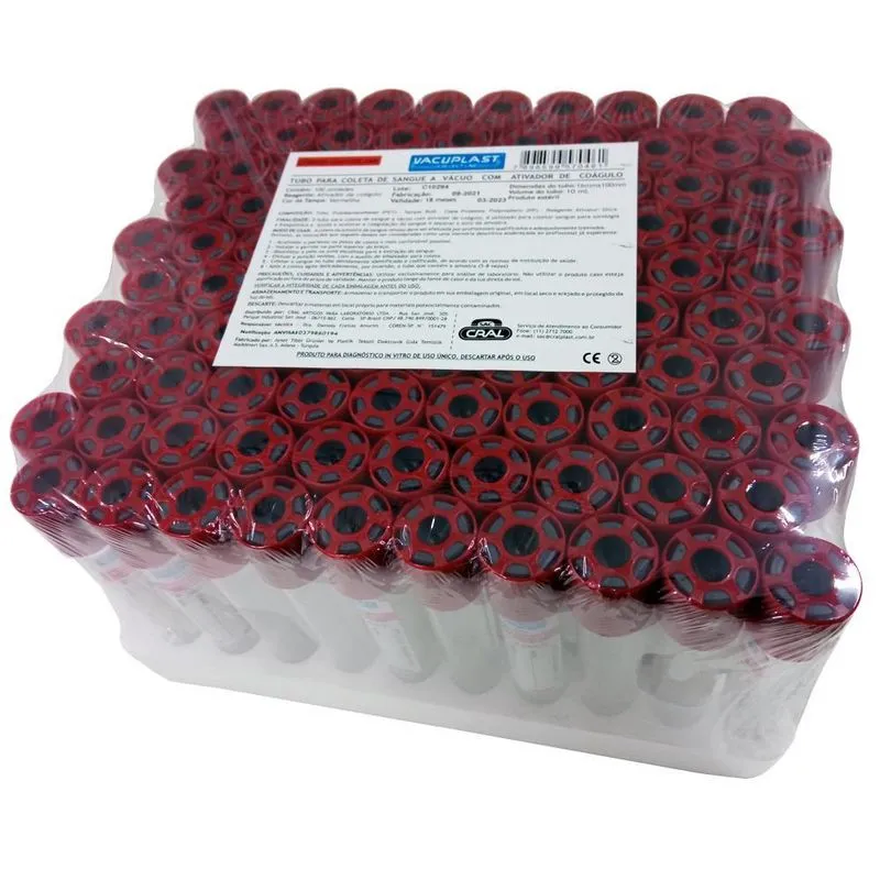 Tubo Vácuo Plástico Ativador Vacuplast 10ml - 100 Unidades