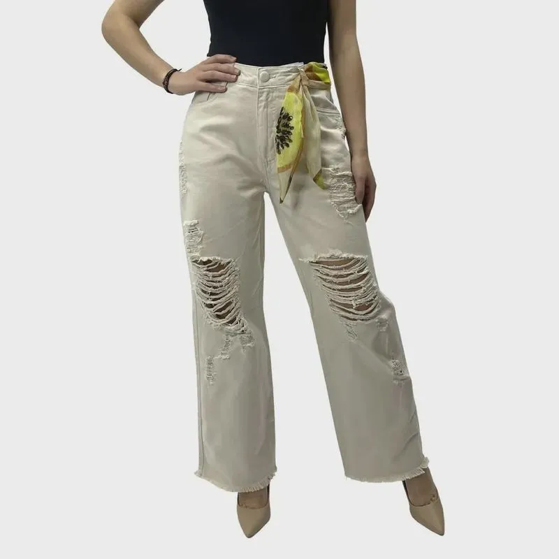Calça rdg em Sarja Wide Cropped com Cinto