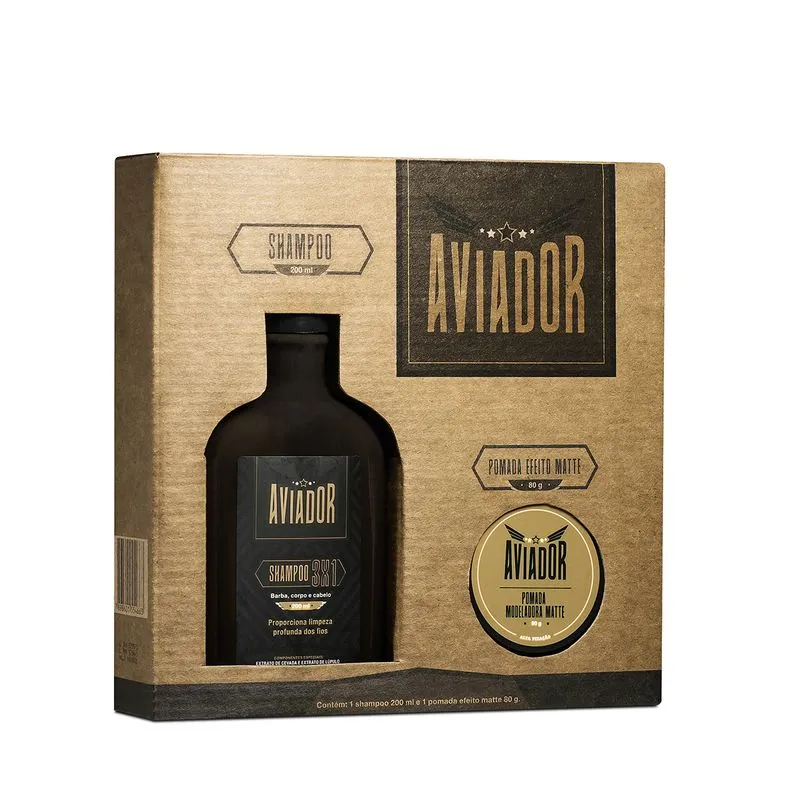 Shampoo Aviador 200ml/Pomada Capilar Brilho 80g