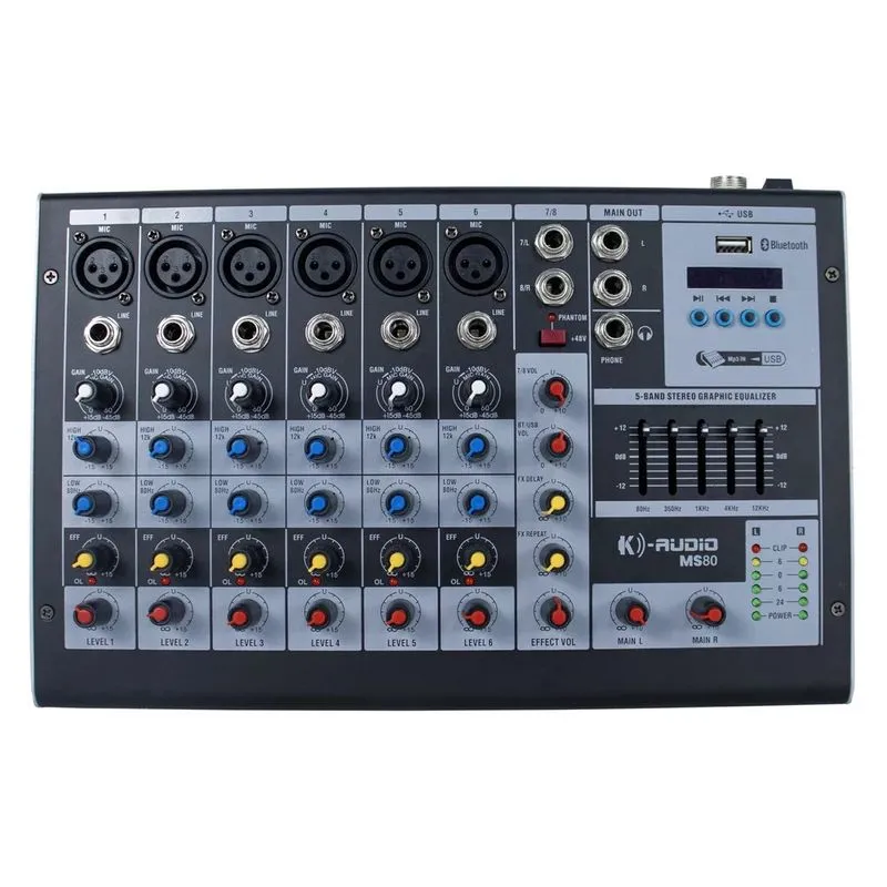 Mesa de Som Analógica 8 Canais ms 80 - k-audio