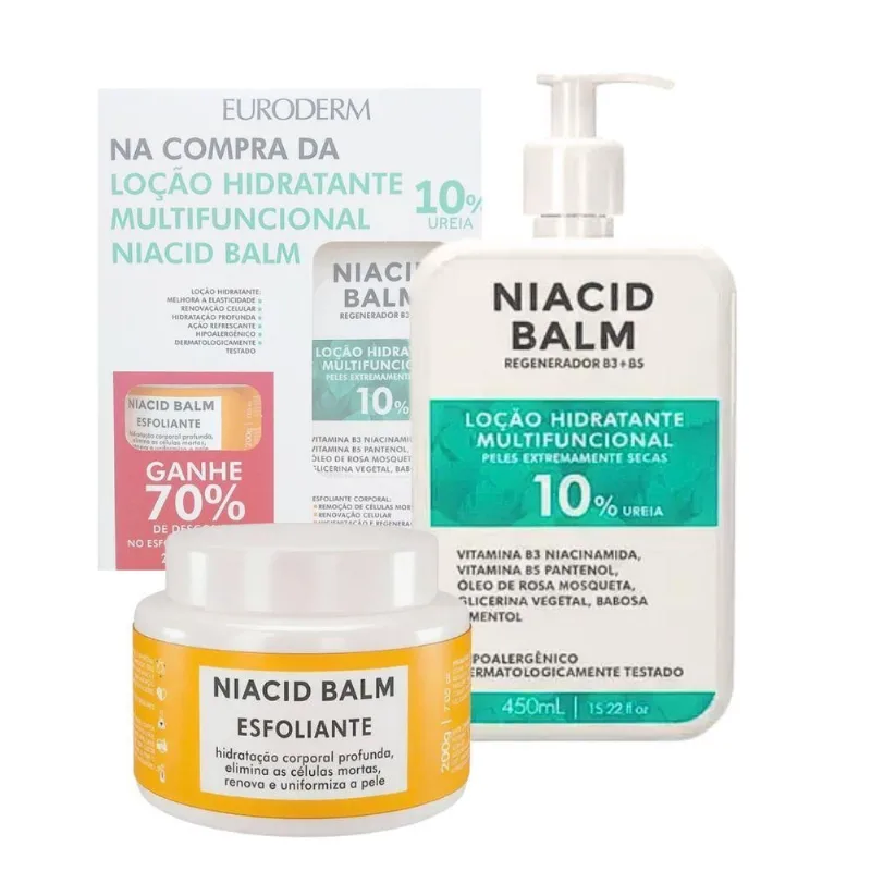 Kit Loção Hidratante e Esfoliante Corporal Niacid Balm 450ML e 200G