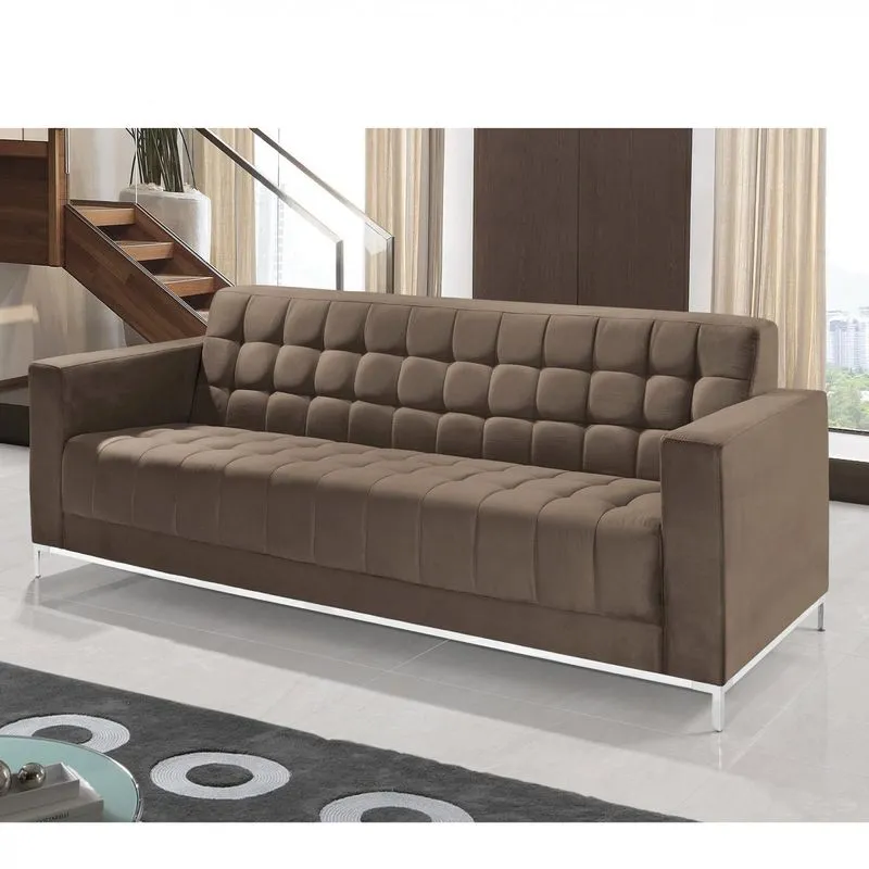 Sofá 4 Lugares em Veludo Liso Classic 220cm Império Estofados Marrom