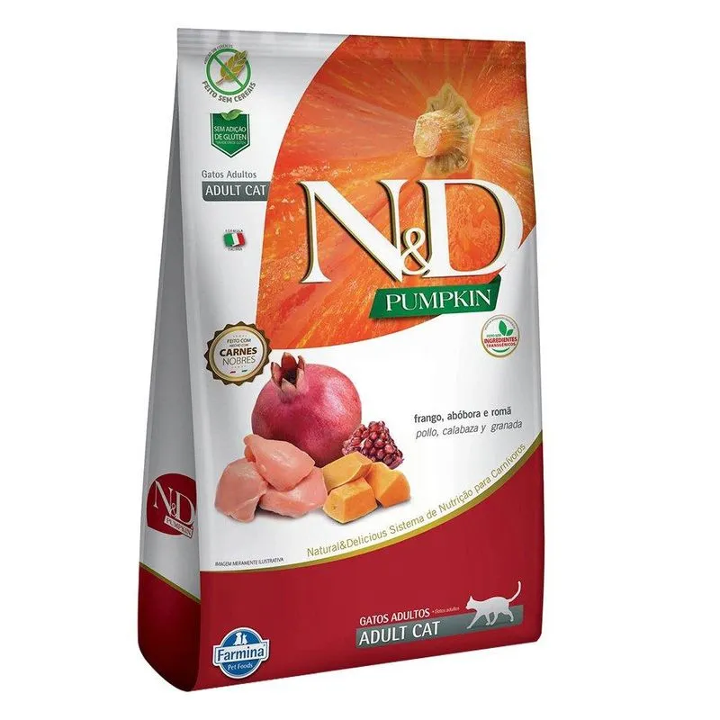 Ração Farmina N&D Pumpkin Frango, Abóbora e Romã para Gatos Adultos - 400 g