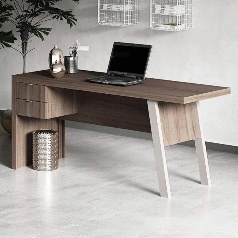 Escrivaninha Mesa Escritório ME4122 2 Gavetas 163cm Carvalho e Fendi Marrom Carvalho/Fendi
