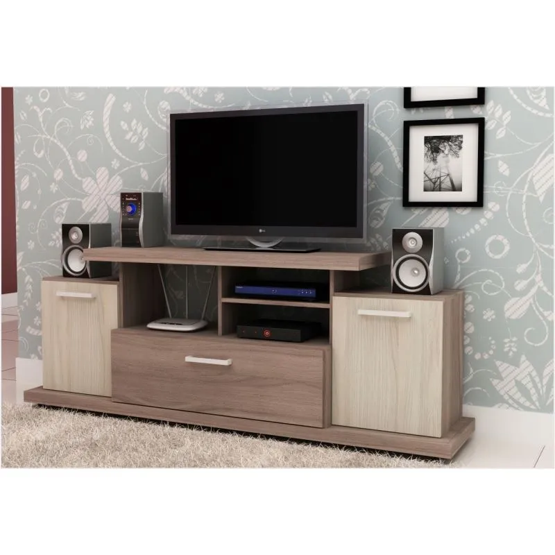 Rack 02 Portas e 01 Gaveta R1456 Carvalho com Fresno - Tecno Mobili