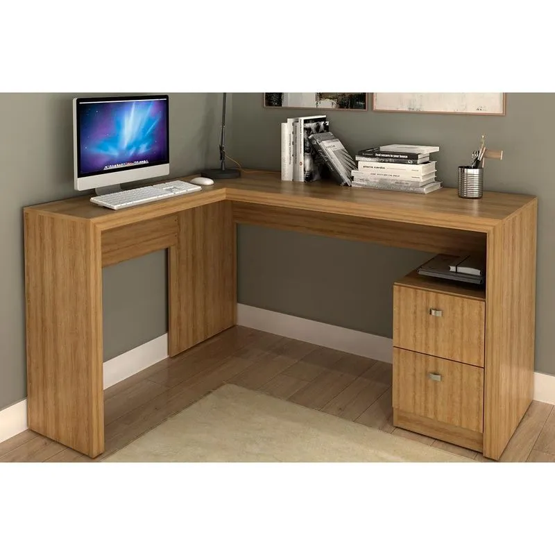 Mesa de Escritório Canto ME4129 c/ 2 Gavetas Amêndoa - Tecno Mobili