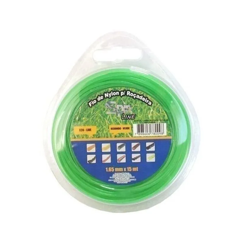 Fio De Nylon 15 Metros 1,65mm Redondo Para Roçadeira Spin Blister Vulcan Verde