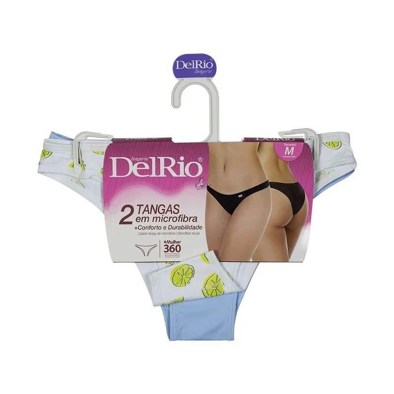 Kit 2 Calcinhas Tanga DelRio Microfibra Sortido