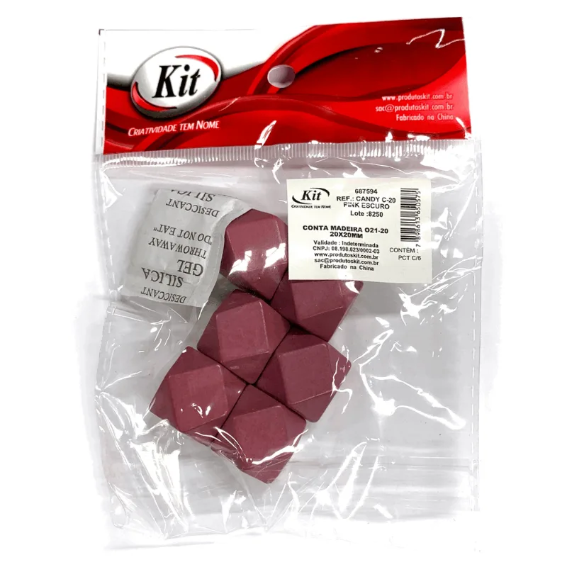 CONTA MADEIRA CANDY 20X20MM C 20 PINK ESCURO