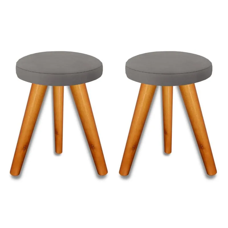 Kit 2 Banqueta Puff Jb Redondo Luxo Sala Pés Madeira Maciça