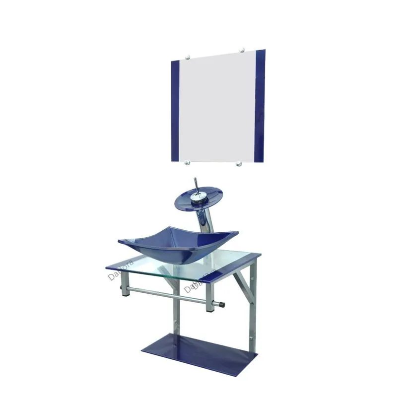 Gabinete de Vidro para Banheiro 40x40cm + Torneira Cascata - Azul Escuro- CQ30