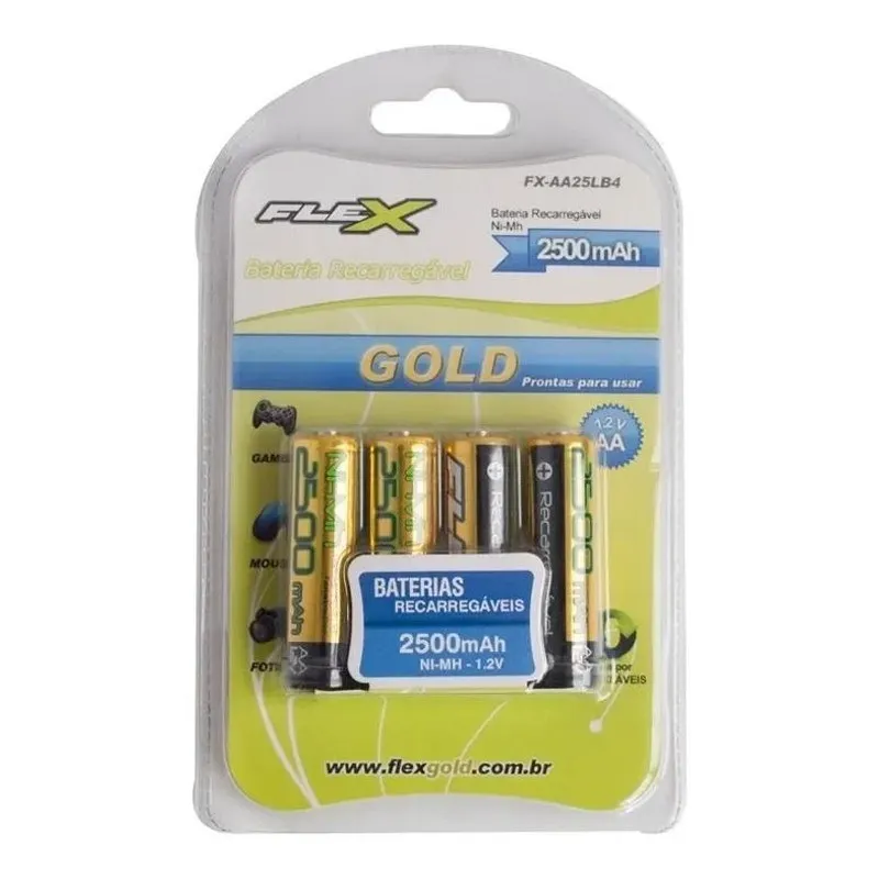 Pilha Recarregável Flex Gold Aa Fx-aa25lb4 2500 Mah Ni-mh