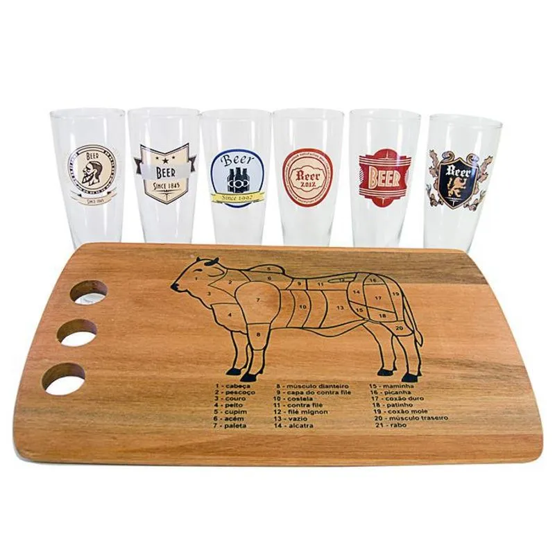 Conjunto Tábua Bone E 6 Peças Top Line Para Churrasco