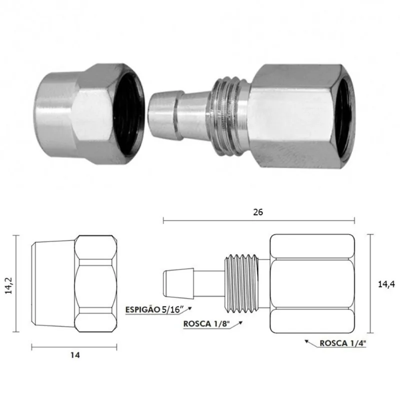Adaptador Filtro Torneira Rosca 1/4 X Mangueira 5/16 Ou 8mm - 1500006