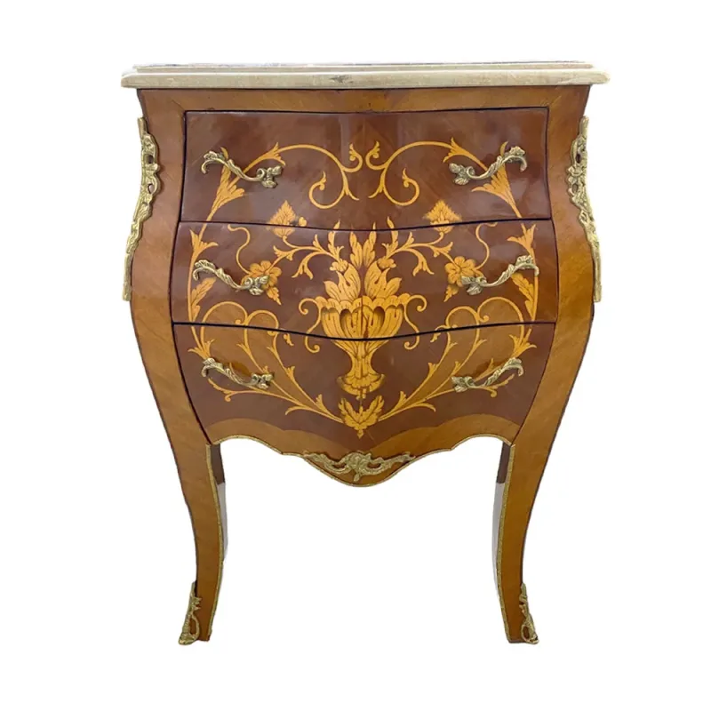 Cômoda Bombê Clássica com Marchetaria e 3 Gavetas - 77x65x40cm-38244-Prime Home Decor-Prime Home Decor