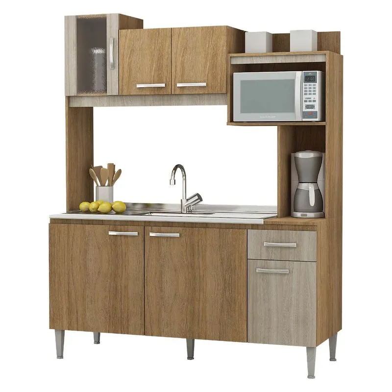 Cozinha Compacta 6 Portas 1 Gaveta Rentai Sem Tampo Carvalho/Blanche - Casabras