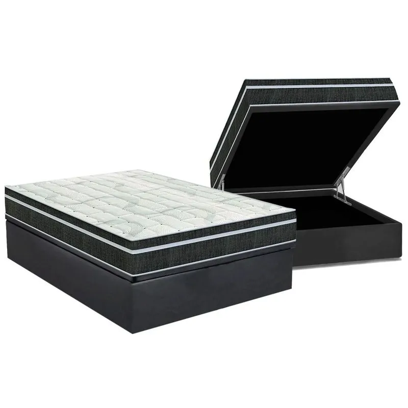 Conjunto Box Baú Casal: Colchão Molas Orthoflex Bonnel Venezia + Base CRC Suede Gray (138x188)